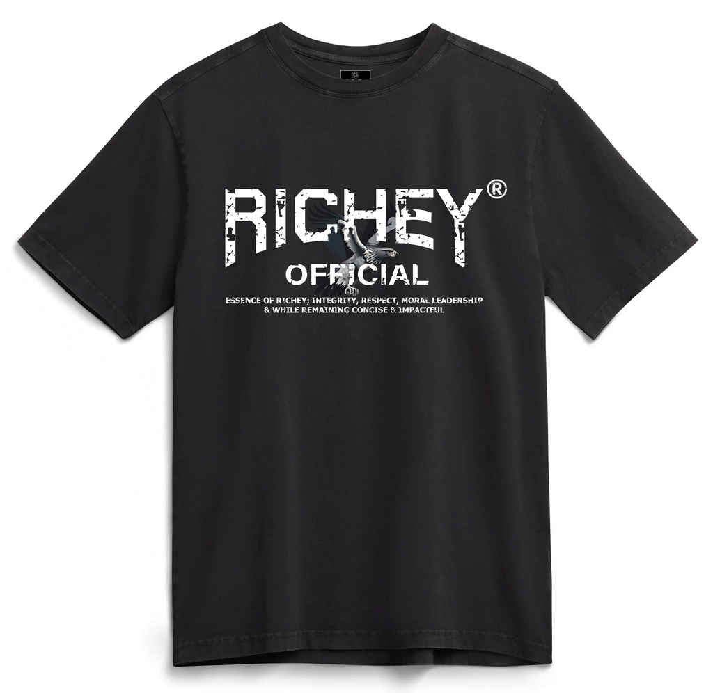 Black t-shirt with 'Richey Official' logo on a white background